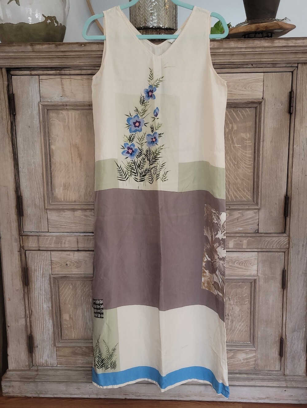 Vintage 90s David Dart Petites 100% Silk Colorblock Patchwork Floral Maxi Dress